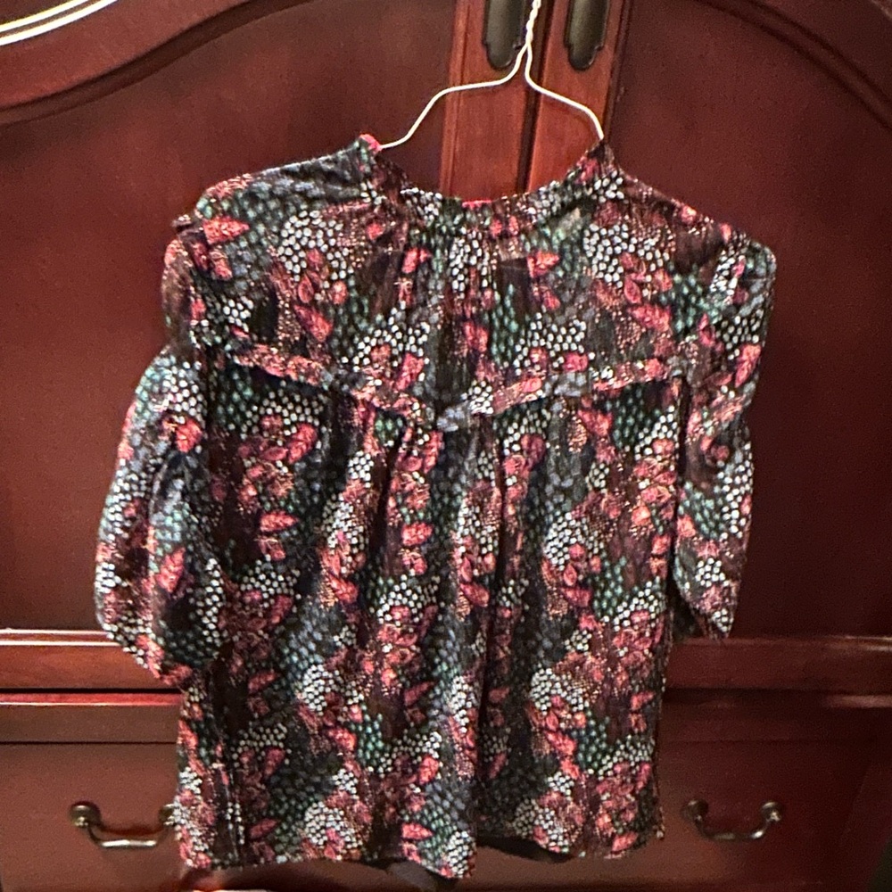 LOFT Black and Pink Floral Blouse
